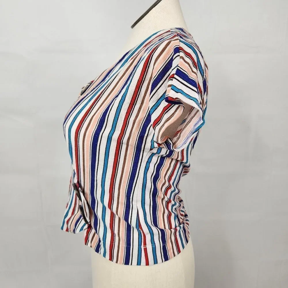 Uncommon Job Striped Wrap Buttoned V-Neck Top Sz M